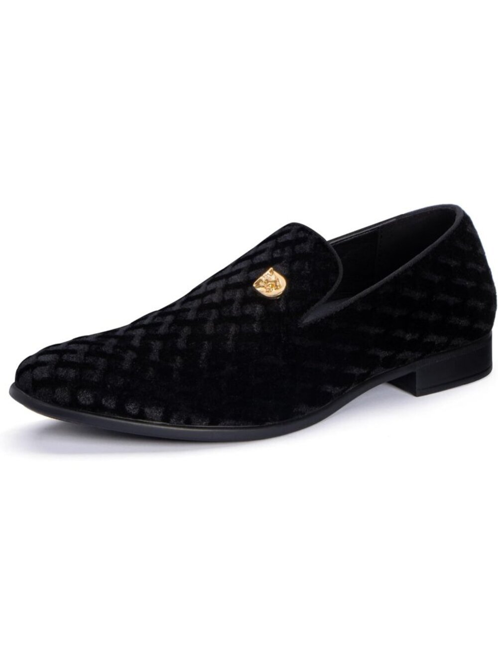 REIHUANNE Men's Black Crushed Velvet Penny Loafers Suede Slip On Smoking Shoes
